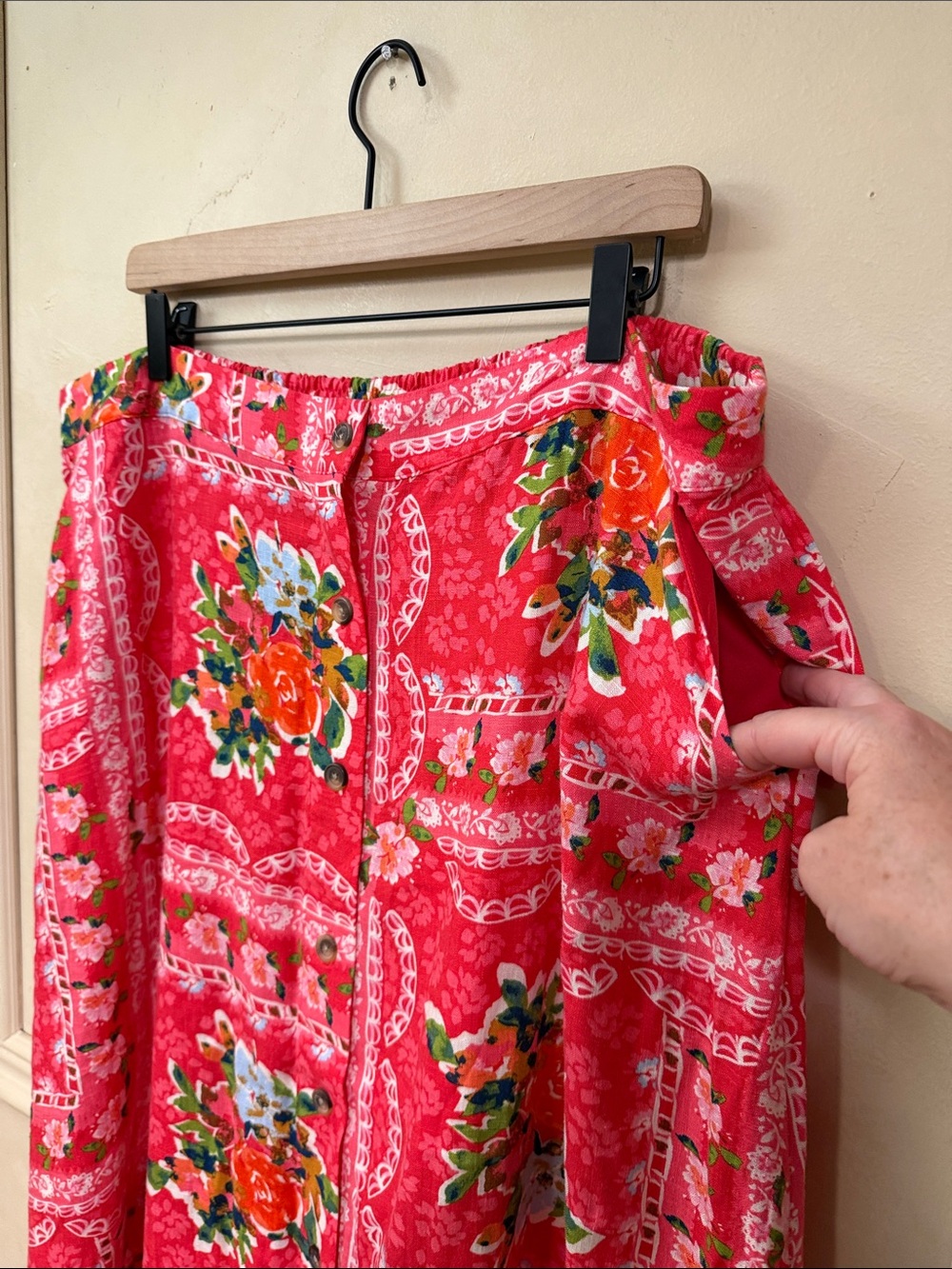 LC Lauren Conrad Button Front A-Line Midi Skirt "Dark Pink Reedy Scarf." XXL - Picture 2 of 4